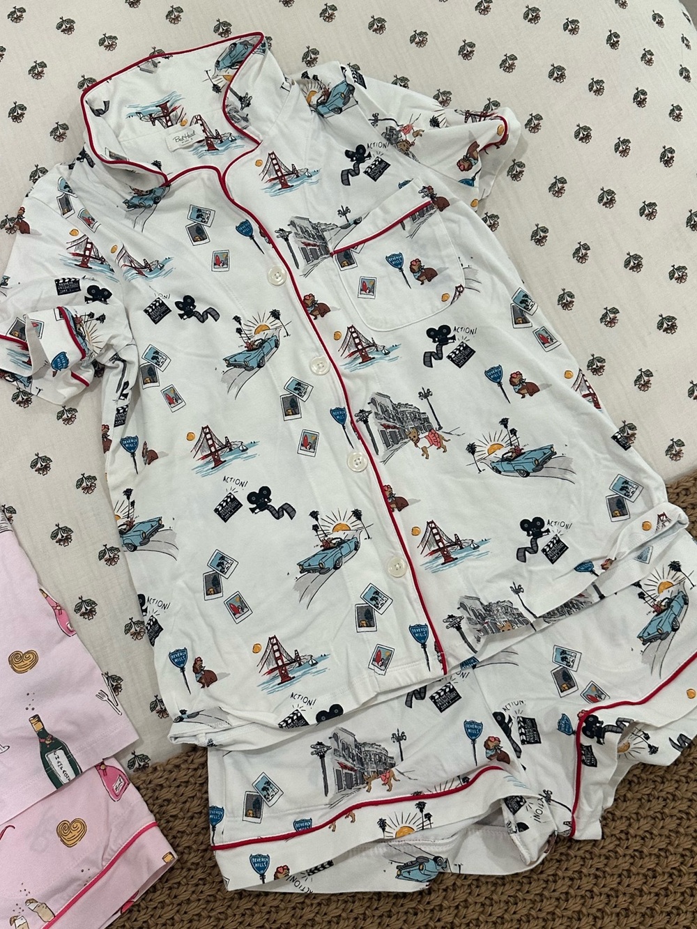 BedHead White Novelty Print Short Pajama Set with Red Piping